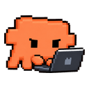 Claude mascot working at a laptop